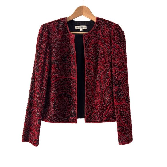 Cecily Brown Women's 100% Silk Beaded Jacket Open Front Blazer, Size XS NWT - Picture 1 of 6